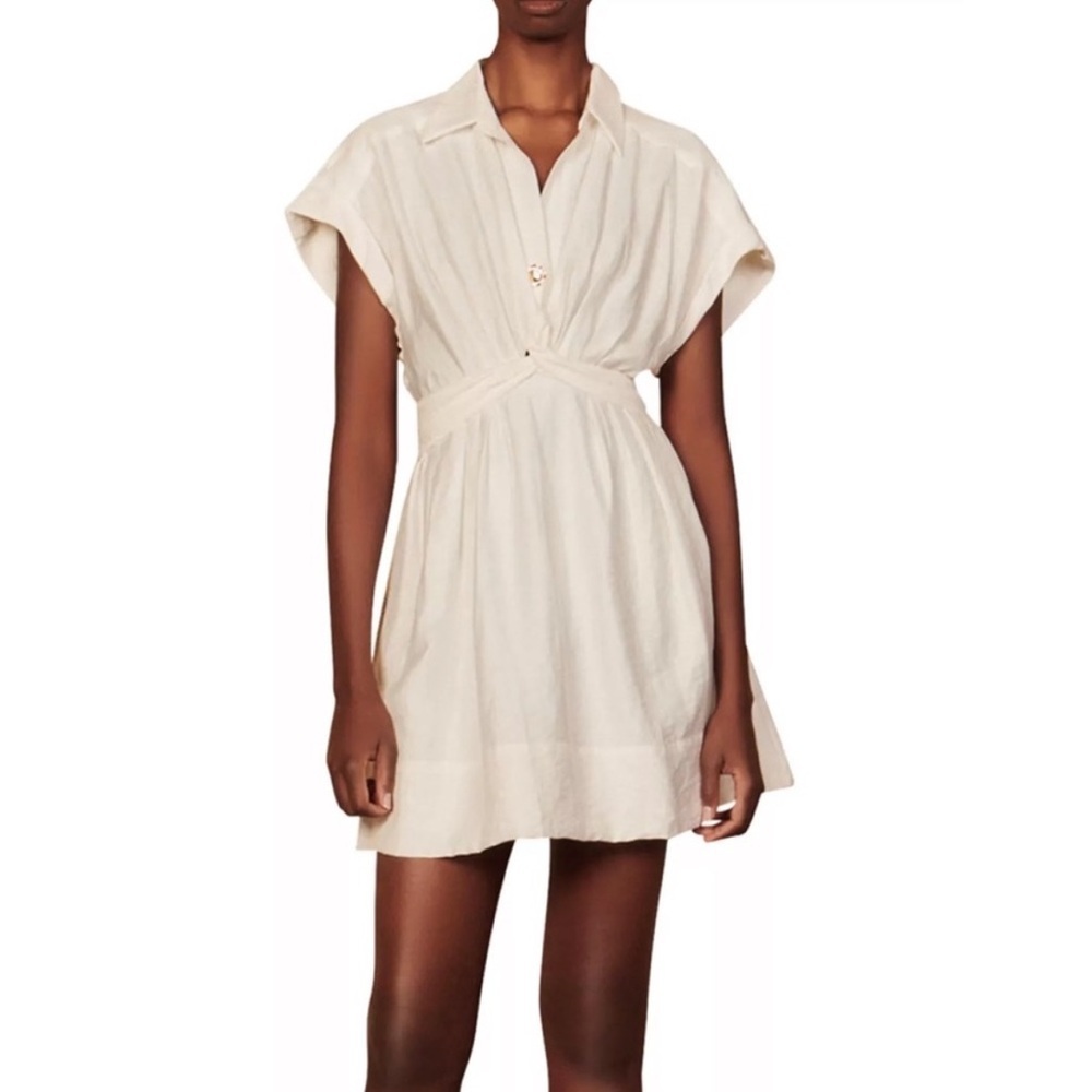 Sandro White Sigrid Twist Front Mini Shirt Dress. Size FR 34/ US 2